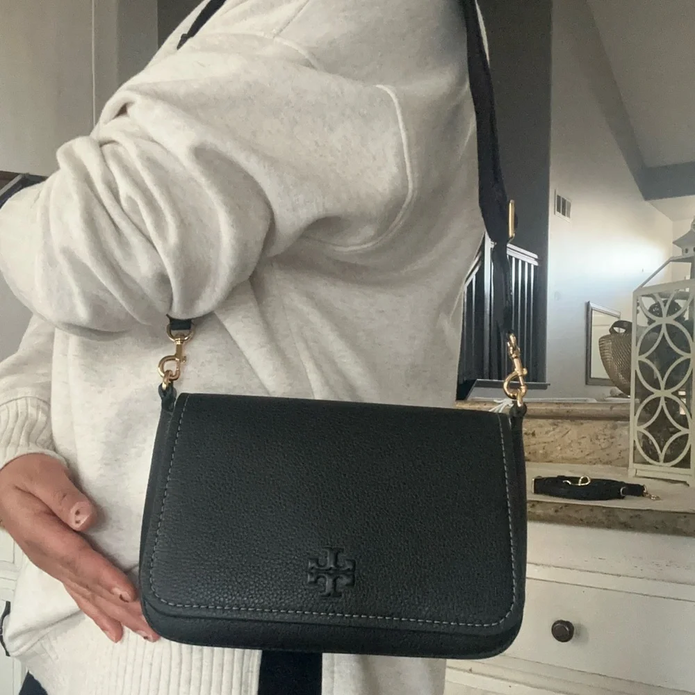 New Tory Burch thea web flap crossbody black